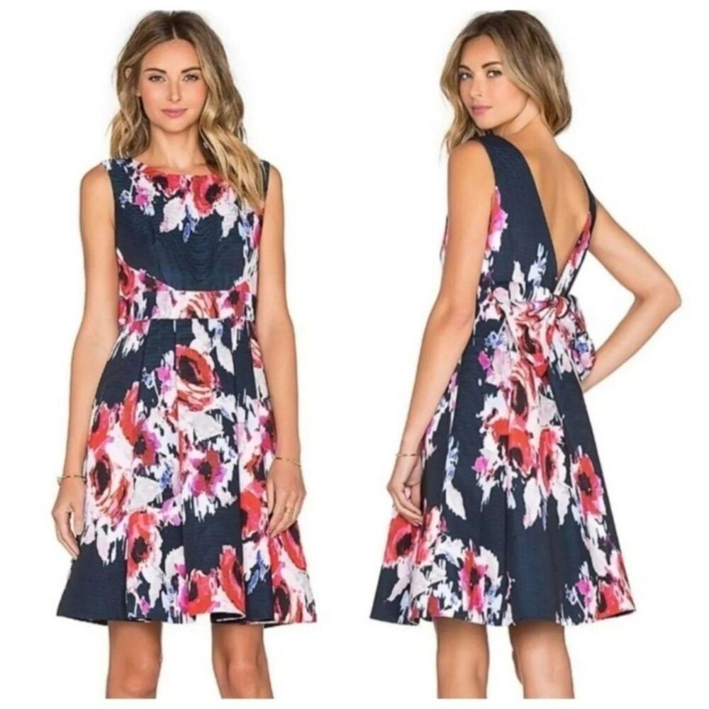 Kate Spade New York Hazy Floral Open Back Dress Bow 2 Retro Feminine Coquette